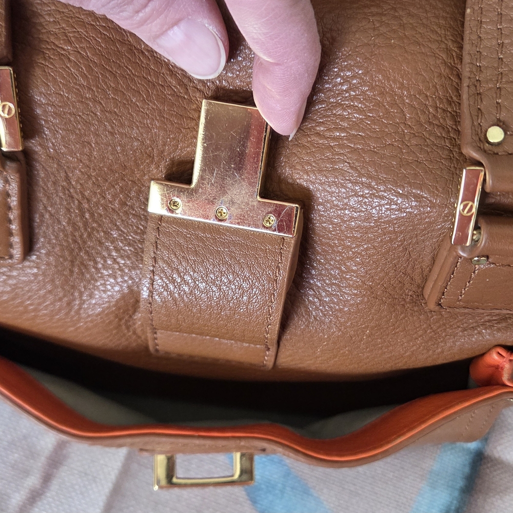 Tory Burch Brown and Orange Leather Tote Bag - Picture 9 of 16